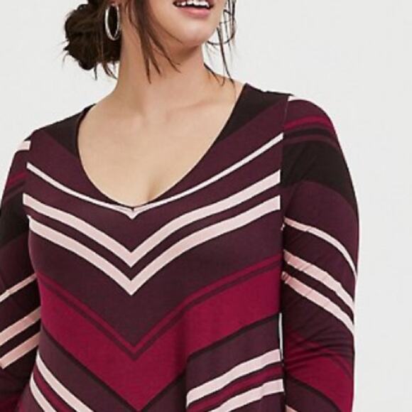 Torrid burgundy stripe jersey mini trapeze dress - Picture 3 of 9